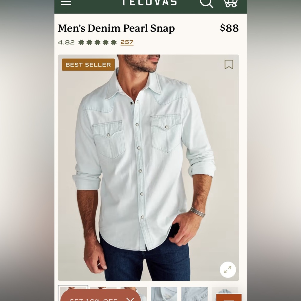 Tecovas Pearl Snap Denim Longsleeve Shirt Mens Sz Small